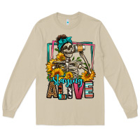Mushroom staying alive coffee drinking skeleton Long Sleeve Tee - Jasminsmagicworld