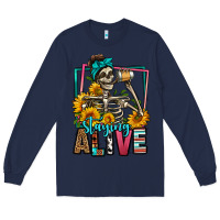 Navy staying alive coffee drinking skeleton Long Sleeve Tee - Jasminsmagicworld