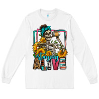 White staying alive coffee drinking skeleton Long Sleeve Tee - Jasminsmagicworld