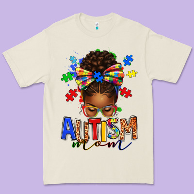 Premium Tee autism mom afro messy bun