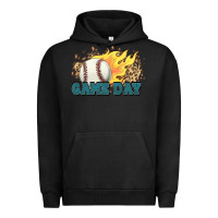Pigment Black game day baseball leopard flames fireball Urban Hoodie - HowdyJamesFarm
