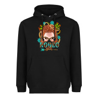 Black Western Rodeo Girl Braid Red Hair Heavyweight Hoodie - BundleAndBundleShop