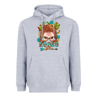 Heather Grey Western Rodeo Girl Braid Red Hair Heavyweight Hoodie - BundleAndBundleShop