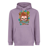 Lavender Western Rodeo Girl Braid Red Hair Heavyweight Hoodie - BundleAndBundleShop
