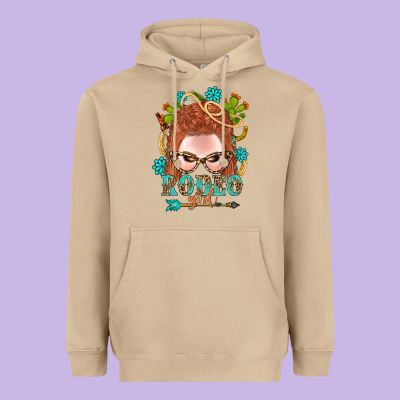 Western Rodeo Girl Braid Red Hair Heavyweight Hoodie Designed By Bundleandbundleshop