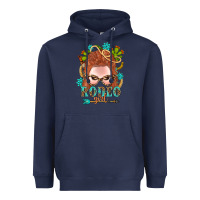 Navy Western Rodeo Girl Braid Red Hair Heavyweight Hoodie - BundleAndBundleShop