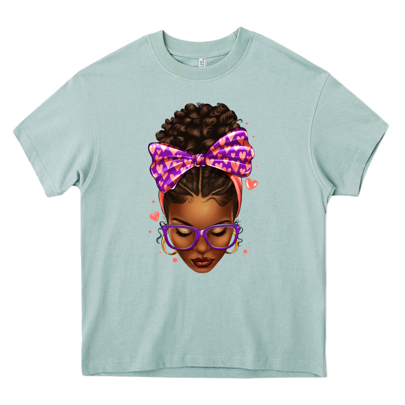 Sorority Colors Purple Carol Afro Messy Bun Woman Heavy Core Tee by texasbilliewilder | Teevron