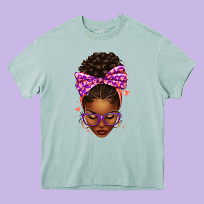 Sorority Colors Purple Carol Afro Messy Bun Woman Heavy Core Tee Designed By Texasbilliewilder
