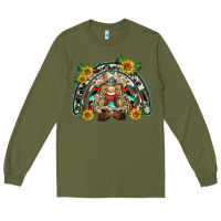 Army Green western gnome sunflowers rainbow Long Sleeve Tee - BarkalooDesign
