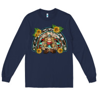 Navy western gnome sunflowers rainbow Long Sleeve Tee - BarkalooDesign