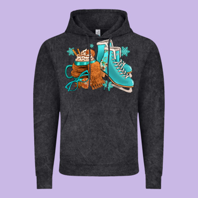 Winter Ice Skating Boots And Coffee Vintage Hoodie Designed By Fadigitalartstudio