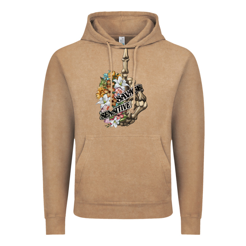 Sensitive Savage Skeleton Middle Finger Vintage Hoodie by FaDigitalArtStudio | Teevron