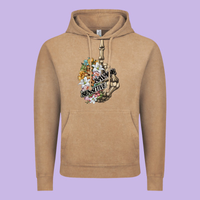 Sensitive Savage Skeleton Middle Finger Vintage Hoodie Designed By Fadigitalartstudio