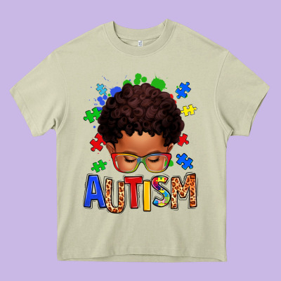 Autism Afro Kid Heavy Core Tee Designed By Texasbilliewilder
