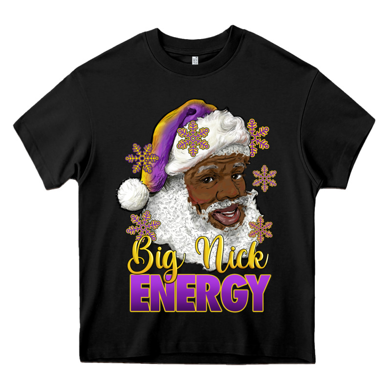Big Nick Energy Purple And Gold Afro Santa Heavy Core Tee by RanaPortraitStore | Teevron