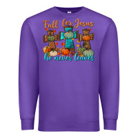 Purple fall for jesus he never leaves Premium Sweatshirt - BundleAndBundleShop