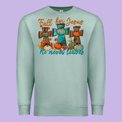 Fall For Jesus He Never Leaves Premium Sweatshirt Designed By Bundleandbundleshop