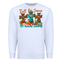 White fall for jesus he never leaves Premium Sweatshirt - BundleAndBundleShop