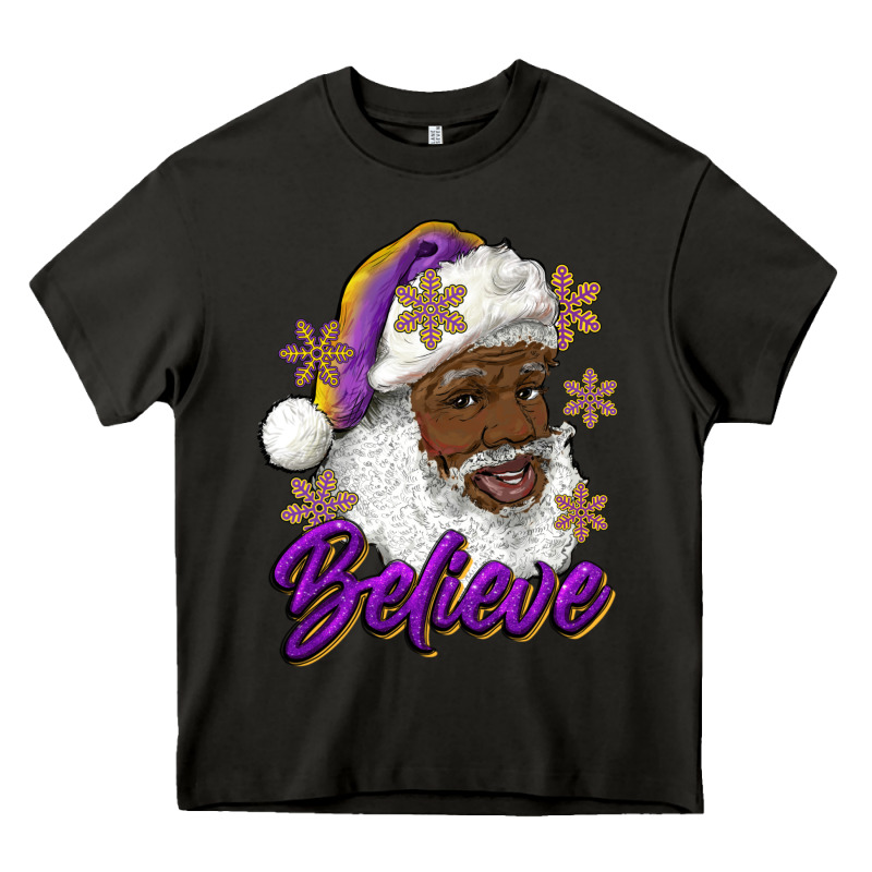 Believe Purple And Gold African American Santa Heavy Core Tee by RanaPortraitStore | Teevron