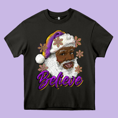 Heavy Core Tee believe purple and gold african american santa