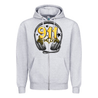 Heather Grey 911 dispatcher Zipper Hoodie - MaliasSmallBusiness