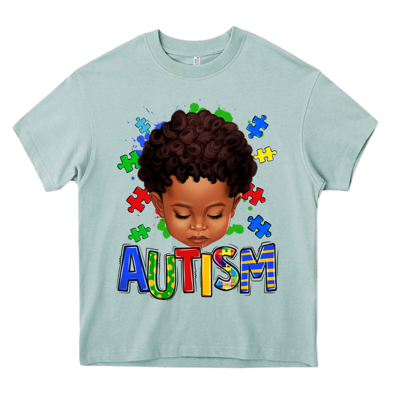 Autism Afro Kid Full Face Heavy Core Tee by texasbilliewilder | Teevron