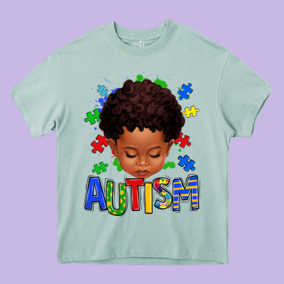 Autism Afro Kid Full Face Heavy Core Tee Designed By Texasbilliewilder