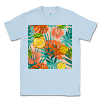 Dusty Blue pineapple and lemon seamless pattern Classic Tee - BundleAndBundleShop