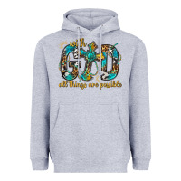Heather Grey With God All Things Are Possible With Cross Heavyweight Hoodie - BundleAndBundleShop