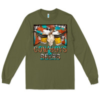 Army Green cowboys and beers Long Sleeve Tee - NancyCooperArtShop