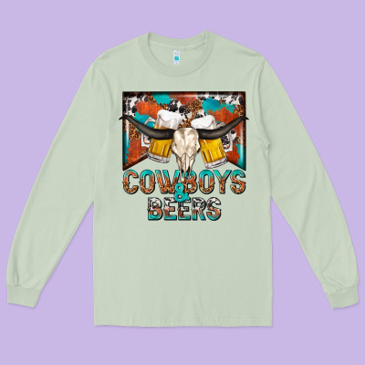 Cowboys And Beers Long Sleeve Tee Designed By Nancycooperartshop