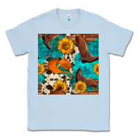 Dusty Blue cowboy boots and hat seamless pattern Classic Tee - BundleAndBundleShop