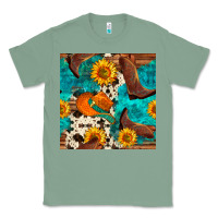 Sage cowboy boots and hat seamless pattern Classic Tee - BundleAndBundleShop
