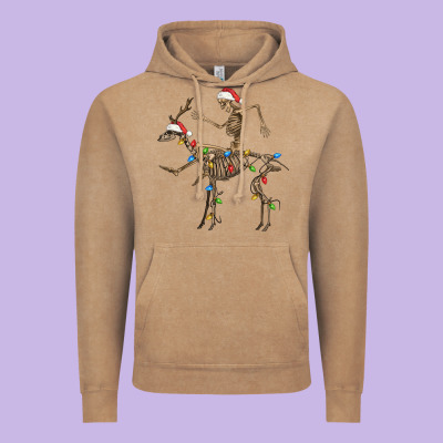 Skeleton Deer Santa Vintage Hoodie Designed By Fadigitalartstudio