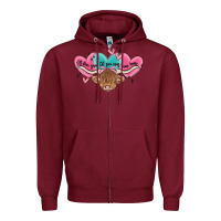Burgundy western cow and heart Zipper Hoodie - MaliasSmallBusiness