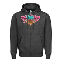 Charcoal Heather western cow and heart Zipper Hoodie - MaliasSmallBusiness