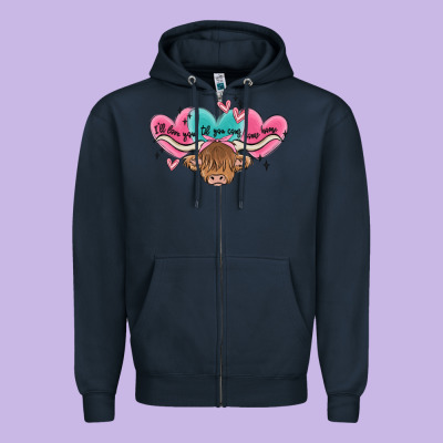 Western Cow And Heart Zipper Hoodie Designed By Maliassmallbusiness