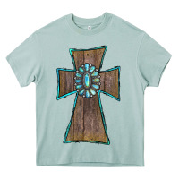 Arona Wood Turquoise Gemstone Cross Heavy Core Tee - RanaPortraitStore