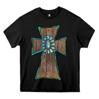 Black Wood Turquoise Gemstone Cross Heavy Core Tee - RanaPortraitStore