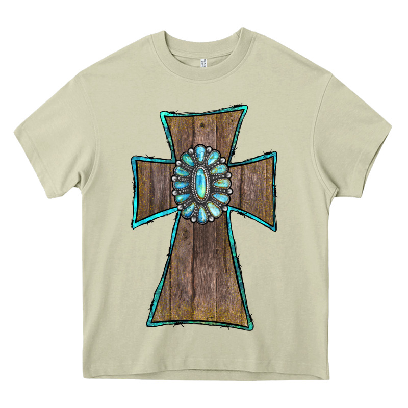 Wood Turquoise Gemstone Cross Heavy Core Tee by RanaPortraitStore | Teevron