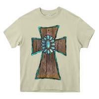 Mossy Wood Turquoise Gemstone Cross Heavy Core Tee - RanaPortraitStore