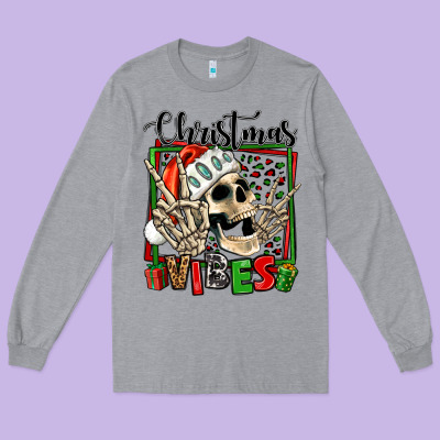 Christmas Vibes Skeleton Long Sleeve Tee Designed By Jasminsmagicworld