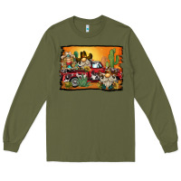 Army Green western truck cowboy gnome background Long Sleeve Tee - BarkalooDesign
