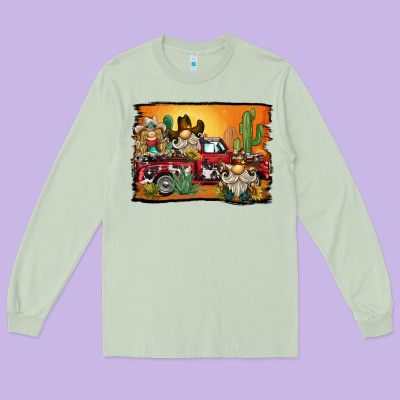 Western Truck Cowboy Gnome Background Long Sleeve Tee Designed By Barkaloodesign