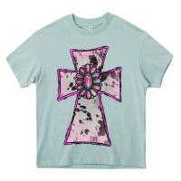 Cowhide Pink Gemstone Cross Heavy Core Tee | Teevron