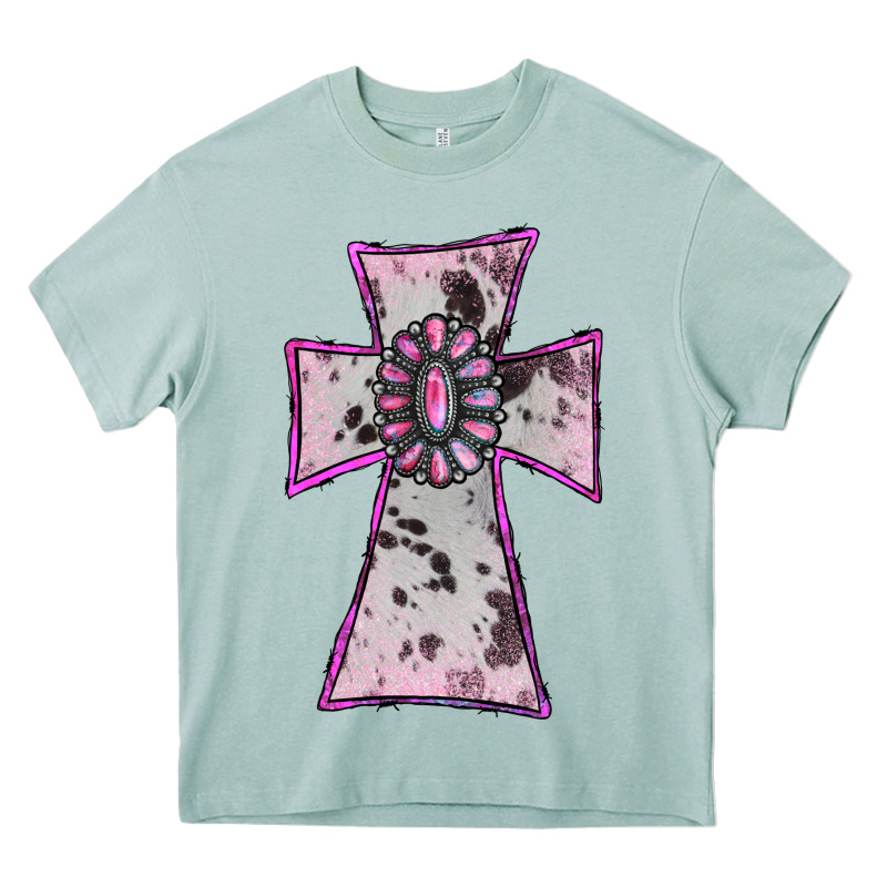 Cowhide Pink Gemstone Cross Heavy Core Tee by RanaPortraitStore | Teevron