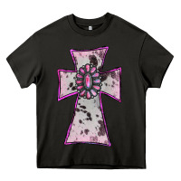 Asphalt Cowhide Pink Gemstone Cross Heavy Core Tee - RanaPortraitStore