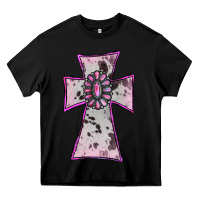 Black Cowhide Pink Gemstone Cross Heavy Core Tee - RanaPortraitStore