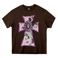 Chocolate Brown Cowhide Pink Gemstone Cross Heavy Core Tee - RanaPortraitStore