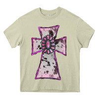 Mossy Cowhide Pink Gemstone Cross Heavy Core Tee - RanaPortraitStore